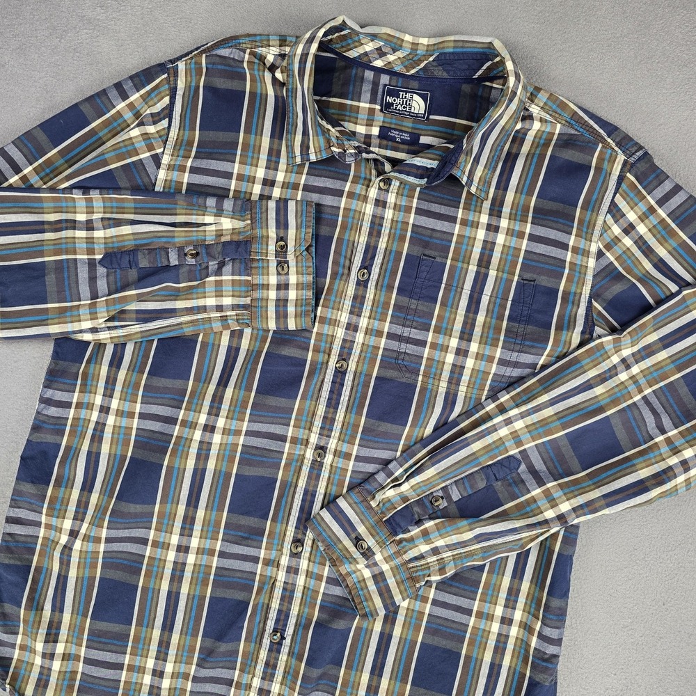 The North Face Shirt Mens XL Blue Plaid Lightweight Cotton Button Up Casual